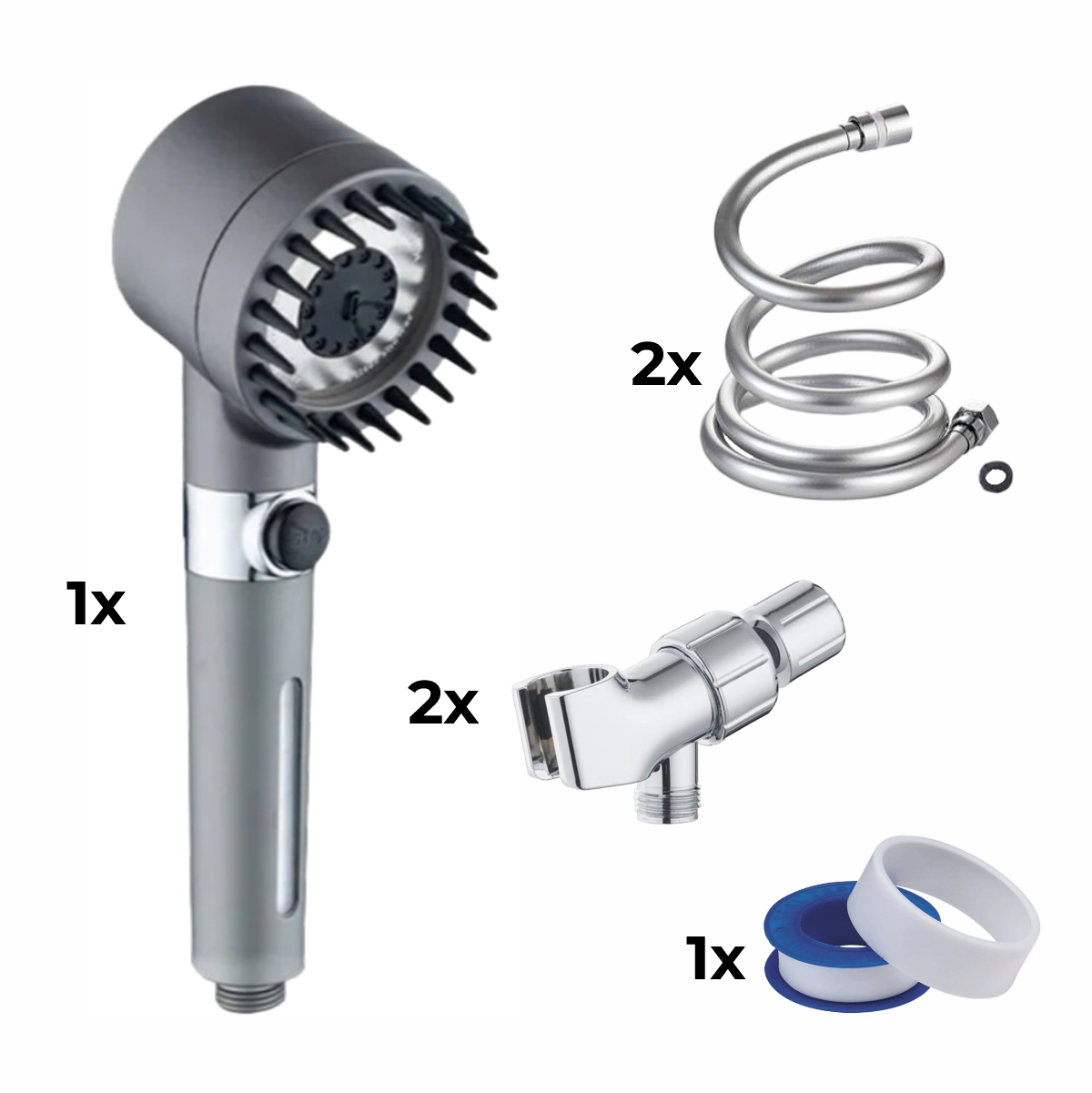 Zuhanyfej + 2x tömlő + 2x adapter + teflon szalag