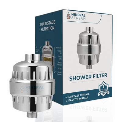 Shower Filter for Hard Water - front view of hero by MineralStream