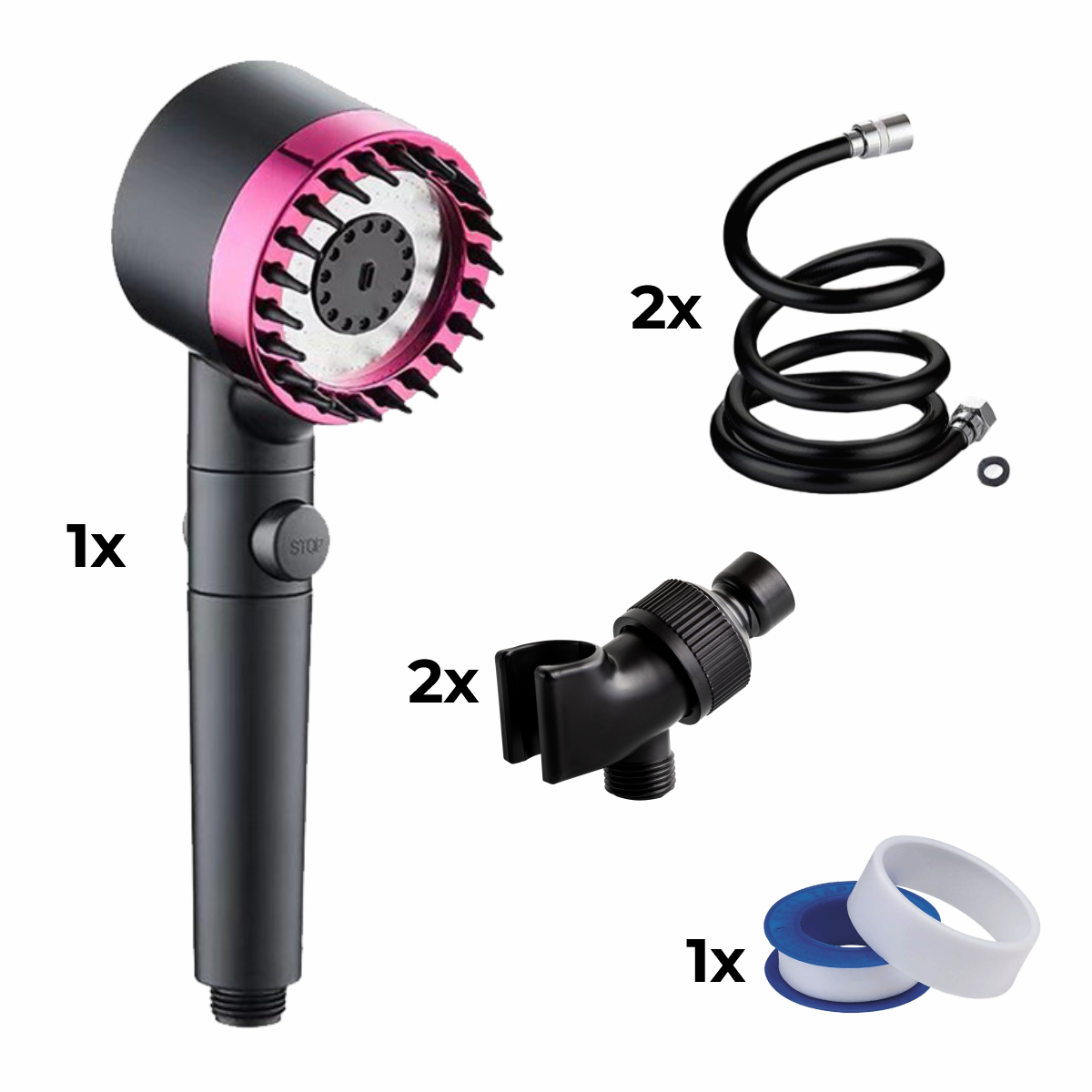 Zuhanyfej + 2x tömlő + 2x adapter + teflon szalag